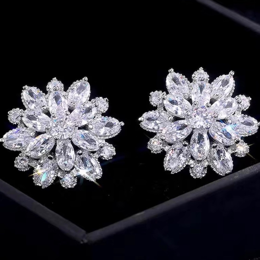 Silver Flower Cluster Earrings - Picture 4 of 8